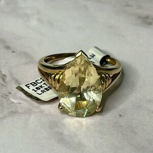10k Gold Yellow Labradorite Faceted Pear Shape 4.72ct Ring Size 7.25